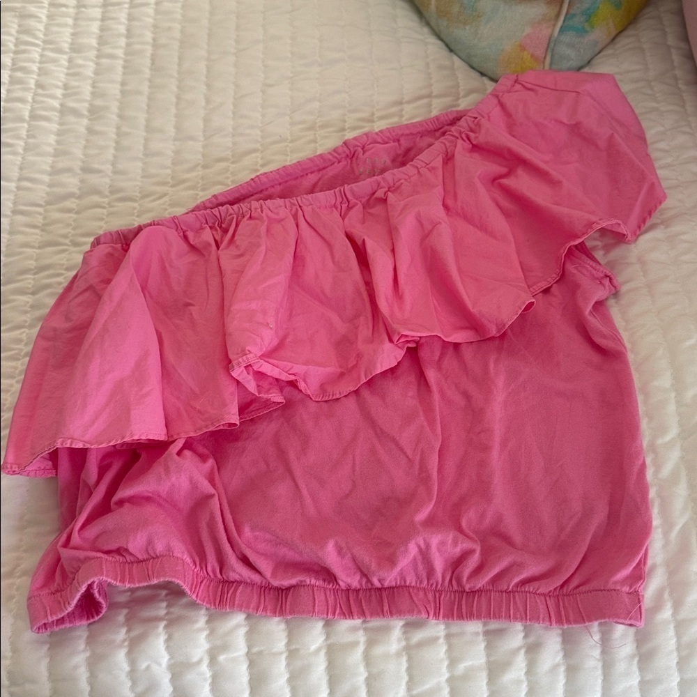 Pink One-Shoulder Ruffle Top